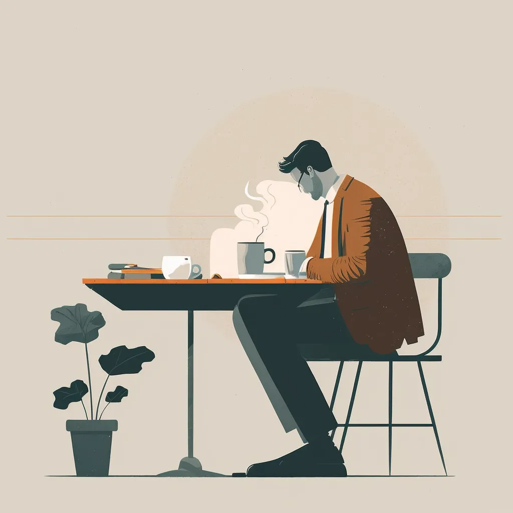 tech illustration, man drinking coffee at table, simple minimal, by slack and dropbox, style of behance